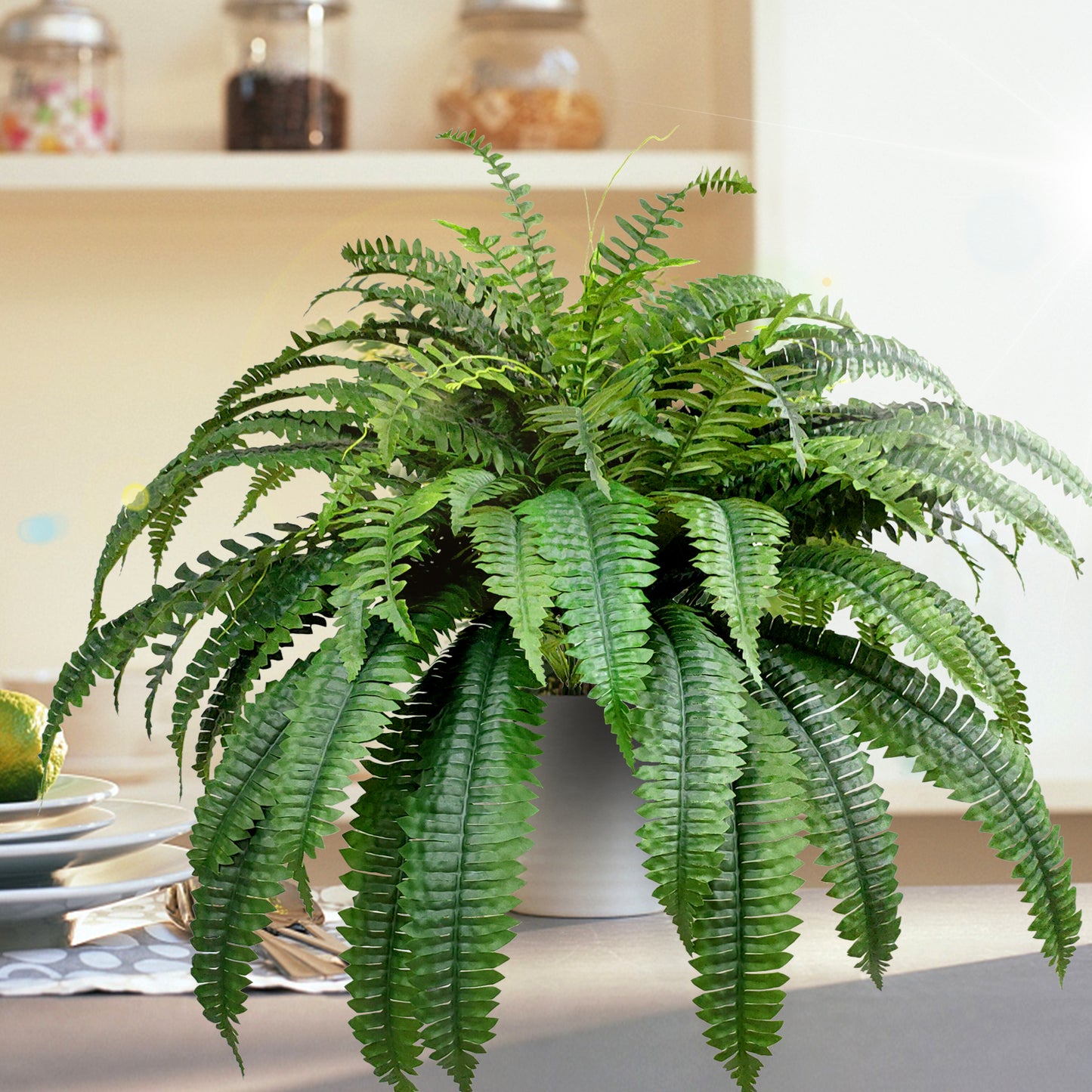 BANNINEO Single Silky Artificial Boston Fern Bush, 48Inch Artificial Plants, Suitable for Decorating Office, Patio, Living Room Faux Greenery, 88Branches