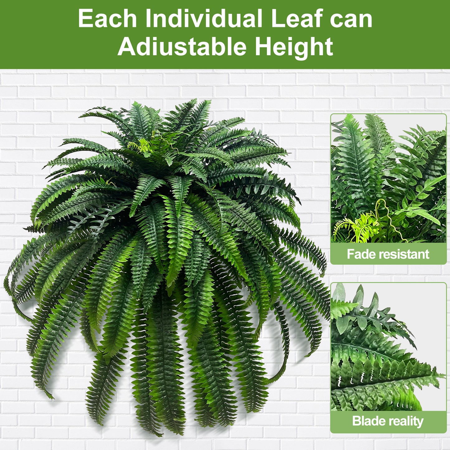 BANNINEO 128 Stems Artificial Boston Fern Plants,62”Faux Boston Fern,Artificial Plastic Plants Shrubs for Garden Front Porch Window Box Indoor Outdoor Decoration