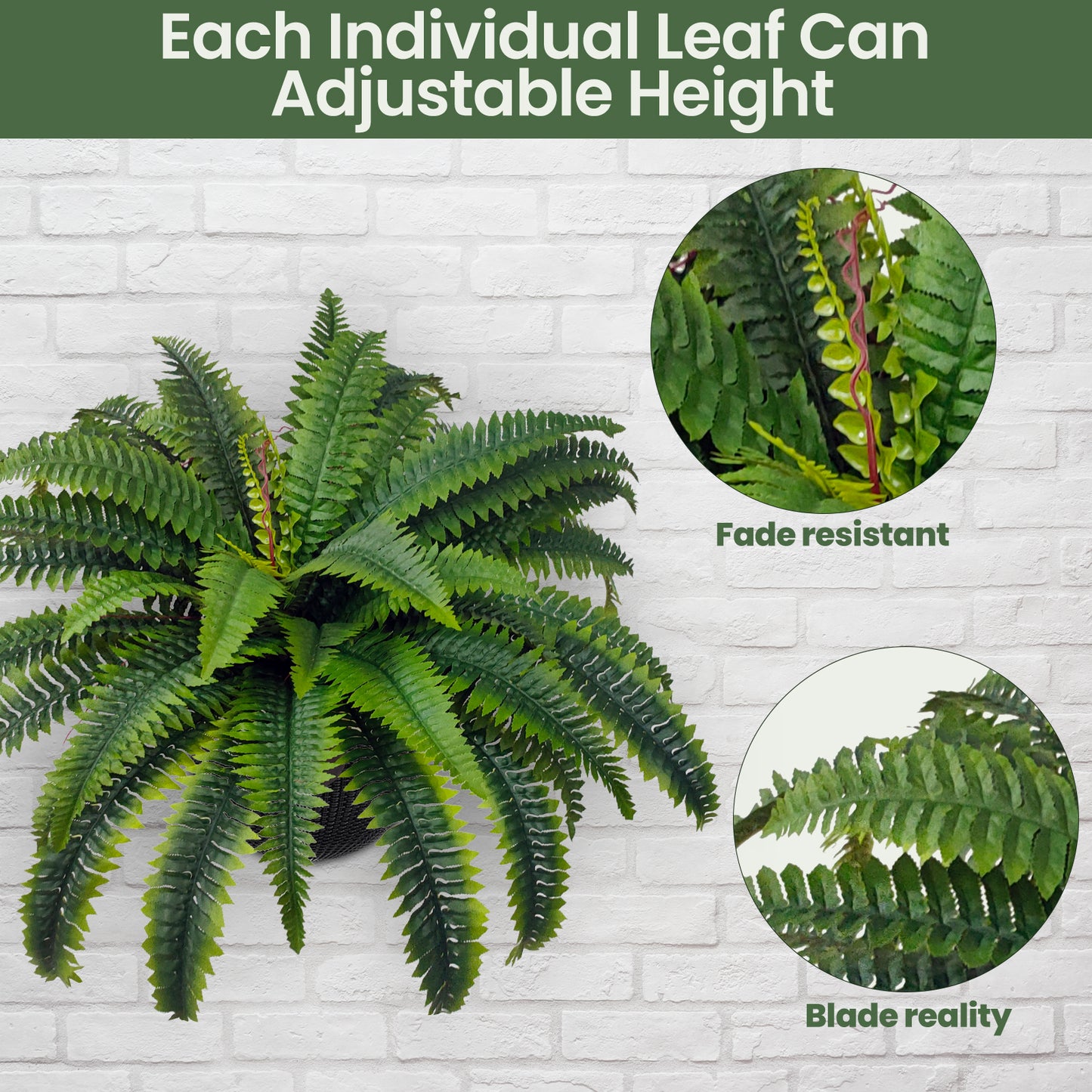 BANNINEO Artificial Boston Fern Bush, 48 inch DiameterSingle, 25 Inch Long Fake Greenery, Suitable for Decorating Office, Living Room, Bedroom Fake Ferns,50 Pieces of Branches