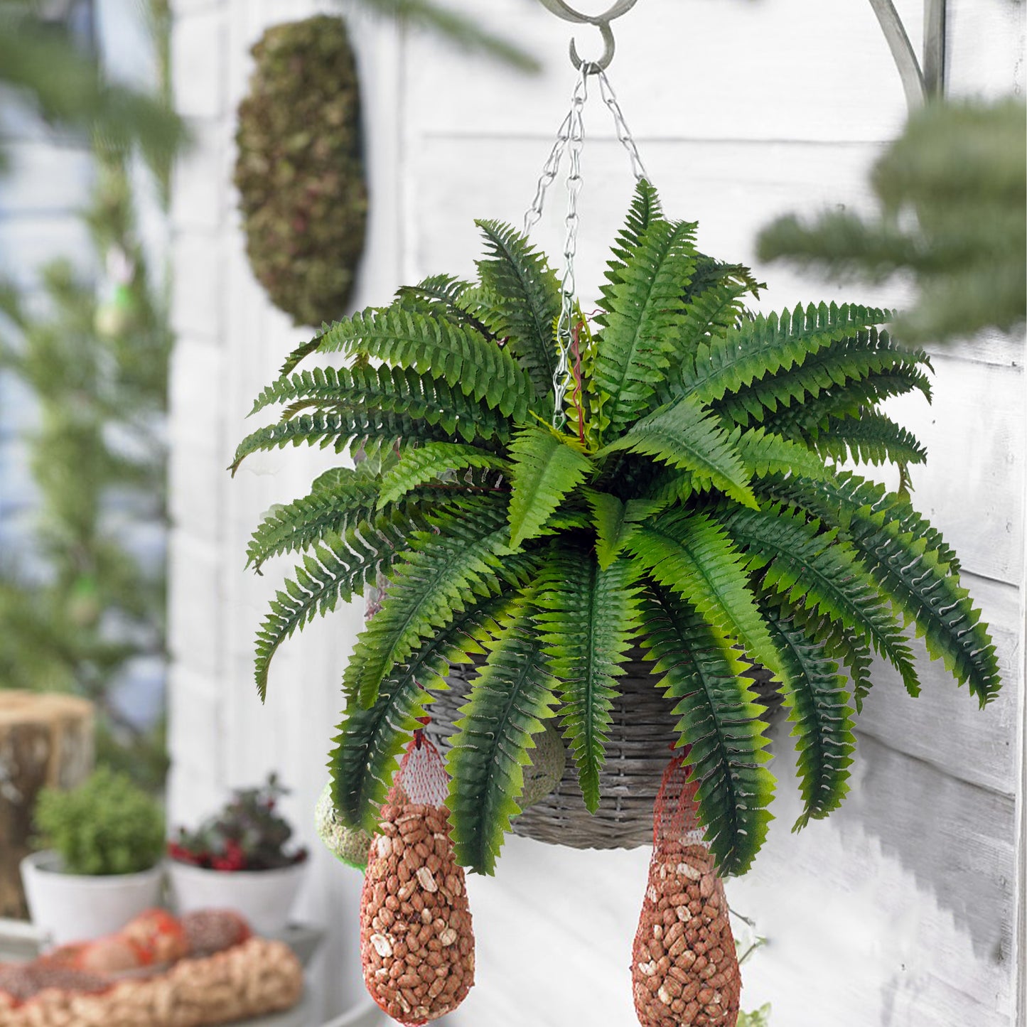 BANNINEO Artificial Boston Fern Bush, 48 inch DiameterSingle, 25 Inch Long Fake Greenery, Suitable for Decorating Office, Living Room, Bedroom Fake Ferns,50 Pieces of Branches